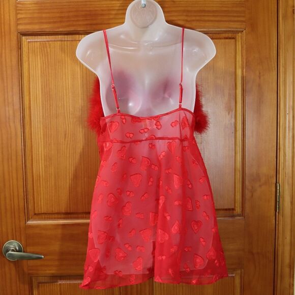 Inner Most Vintage Red Heart Chemise Lingerie Feather Trim Medium - Picture 11 of 13